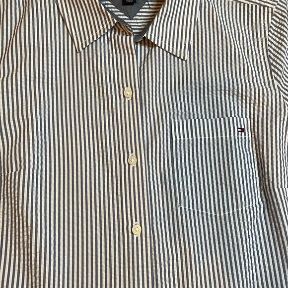 TOMMY HILFIGER Blue Chambray Stripe Button Down Too Shirt Small Spring July 4th - Picture 2 of 5